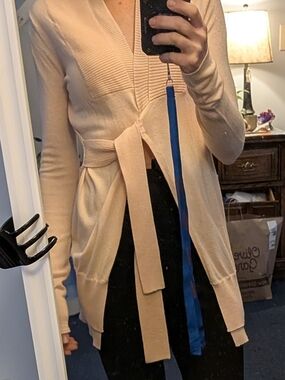 Takeout Cream Tie-Waist Knit Cardigan